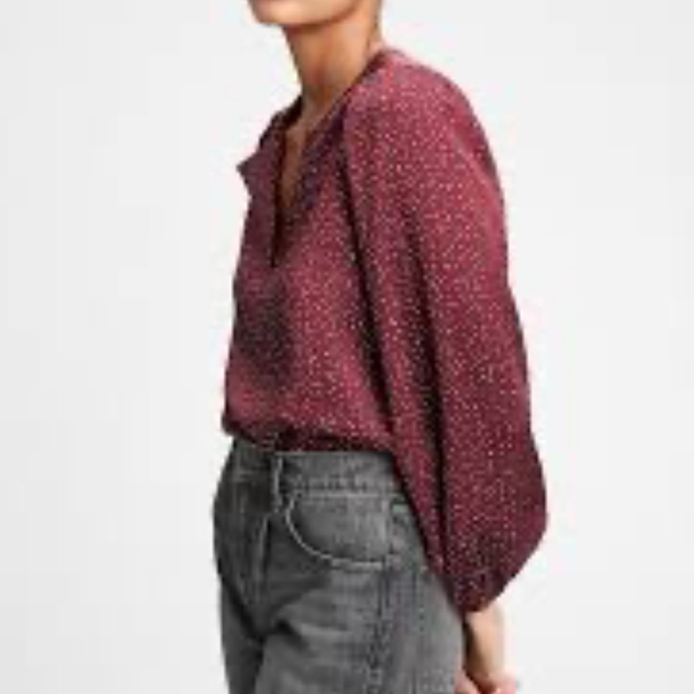 Hinge Split Neck Patterned Blouse Red - image 2